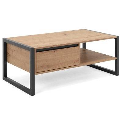 Table basse avec tiroir et espace de rangement en bois MDF anthracite style industriel TABA06012 - TABA06012 - 3000898469603