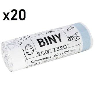 Lot de 20 sacs poubelles BINY Blanc HDPE 50L