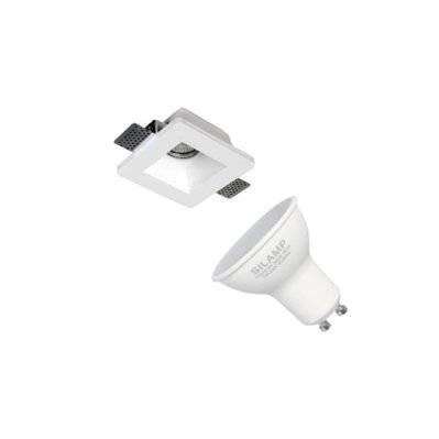 Kit Support Spot GU10 LED Carré Blanc 120x120mm avec Ampoule LED 6W - Blanc Neutre 4000K - 5500K - SILAMP - K-Fi-GES11-GU10_CW - 0712221371424