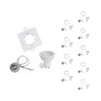 Kit Spot LED GU10 Orientable Carré Blanc avec Ampoule LED 8W (Pack de 10) - Blanc Froid 6000K - 8000K