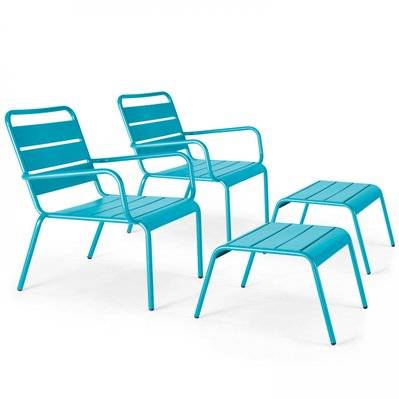 Lot de 2 fauteuils relax avec repose-pieds en métal bleu - Palavas - 107088 - 3663095045959