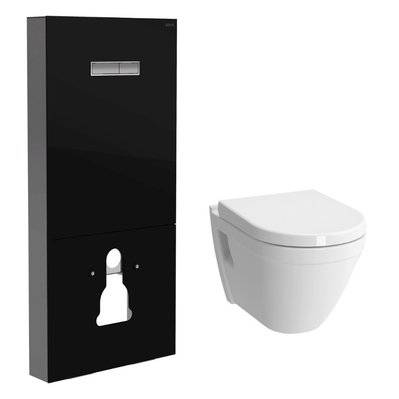 Vitra  Pack WC Bâti support en verre trempé et aluminium avec plaque intégrée + WC Vitra S50 + Abattant softclose (VitrusS50-1) - 0633710858793 - 0633710858793
