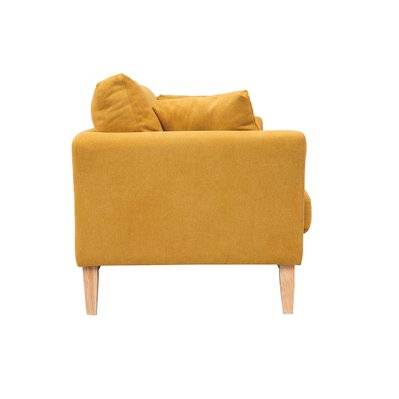 Canapé scandinave déhoussable 3 places en tissu effet velours jaune moutarde et bois clair OSLO - - 47521 - 3662275112382