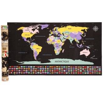 Poster à gratter Carte du monde - Drapeaux