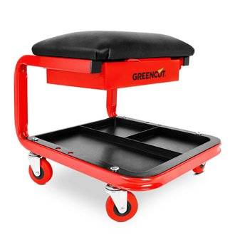 Tabouret chaise d'atelier mobile, tiroir et porte-outils, charge max. 150kg, siège rembourré, couleur rouge-noir Greencut MSD90