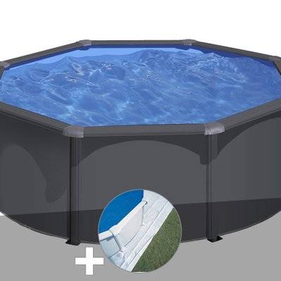 Kit piscine acier gris anthracite Gré Louko ronde 3,20 x 1,22 m + Tapis de sol - 29929 - 3665872008904