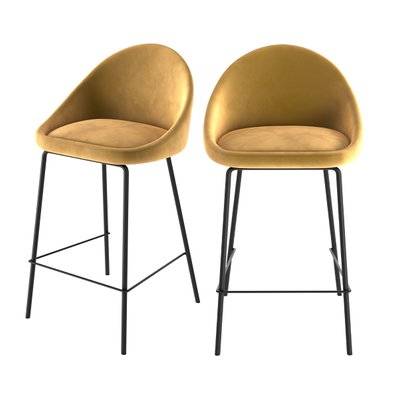 Chaise de bar mi-hauteur Misty en velours jaune 65 cm (lot de 2) - 9403 - 3701324540063