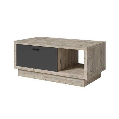 Table basse design collection CORK avec tiroir et niche. Aspect bois et gris. - 5523 - 3664573033017