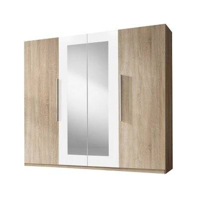 Armoire 4 portes avec miroirs couleur chêne et blanc - IRINA - 5273 - 3664573030535