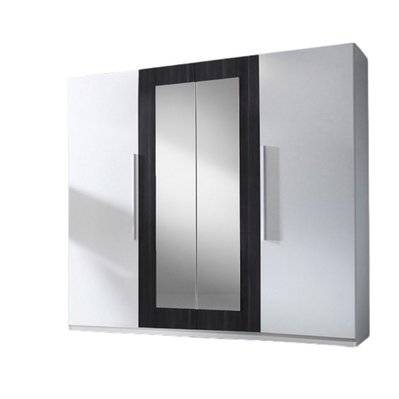Armoire 4 portes avec miroirs couleur blanc et gris anthracite - IRINA - 5276 - 3664573030566
