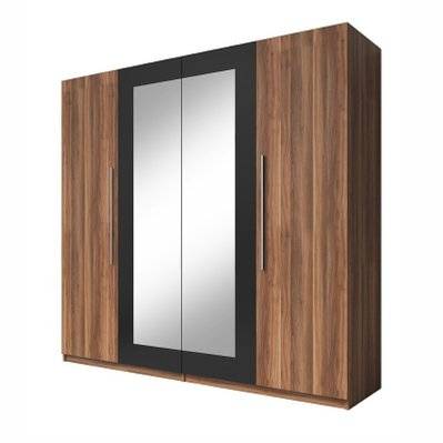 Armoire 4 portes avec miroirs coloris red wallnut et noir - IRINA - 5530 - 3664573033086