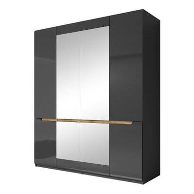 Armoire design 4 portes et 2 miroirs couleur grise finitions glossy - LUCIA - 5588 - 3664573033680