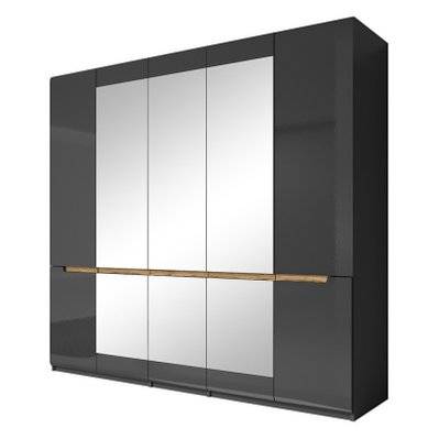Armoire design 5 portes et 3 miroirs couleur grise finitions glossy - LUCIA - 5589 - 3664573033697