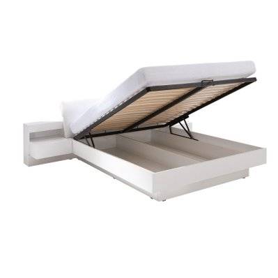 Lit avec coffre RENATO + sommier + tables de chevet intégrées avec LED, couchage 180x200 cm. - 1583 - 3664573019622