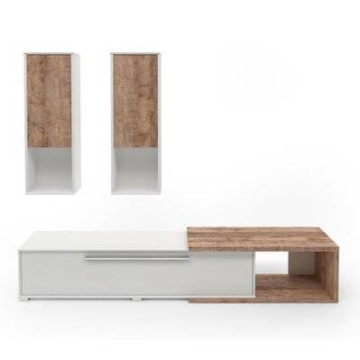 Composition de 3 meubles design pour salon couleur blanc et chêne collection HARLEM - 6027 - 3664573038135
