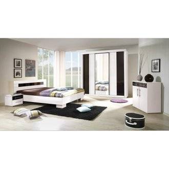 Chambre à coucher complète DUBLIN adulte design blanche. Lit 160x200 cm + armoire + commode + 2 chevets