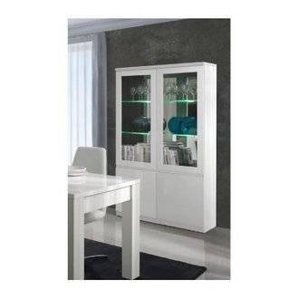 Vitrine, vaisselier, argentier FABIO blanc brillant high gloss + LED. Meuble design pour votre salon ou salle à manger.