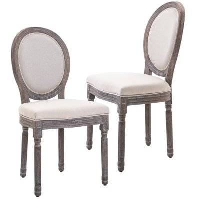 Lot de 2 chaises médaillon Louis XVI lin écru - 835-114V01 - 3662970086995