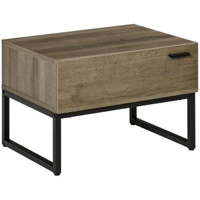 Table de chevet style industriel tiroir acier aspect bois brun gris - 831-451 - 3662970096352