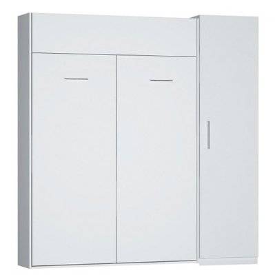 Composition armoire lit DYNAMO blanc mat Couchage 140 x 200 cm colonne armoire - 20100888783 - 3663556359236