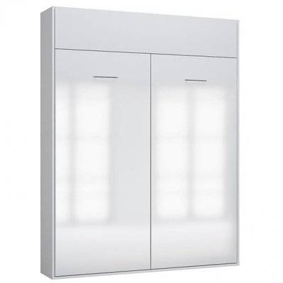 Armoire lit escamotable DYNAMO structure blanc mat façade blanc brillant 160*200 cm - 20100990738 - 3663556422817