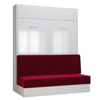 Armoire lit escamotable DYNAMO SOFA façade blanc brillant canapé rouge 160*200 cm - 20100990895 - 3663556423111