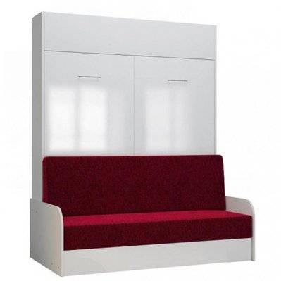 Armoire lit escamotable DYNAMO SOFA accoudoirs façade blanc brillant canapé rouge 160*200 cm - 20100990912 - 3663556423173