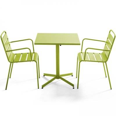 Ensemble table de jardin bistrot et 2 fauteuils métal vert 70 x 70 x 72 cm - 105393 - 3663095031358
