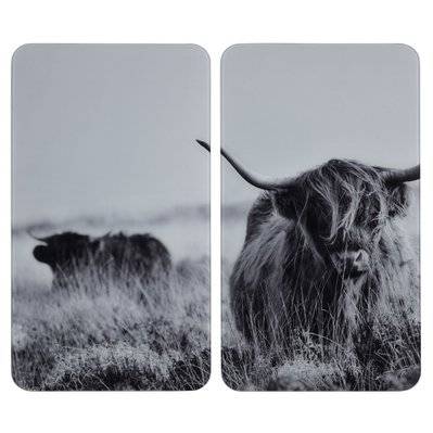 Lot de 2 Plaques de protection universelle en verre trempé Highland Cattle - Longueur 52 cm x Largeur 30 cm - 399537 - 4008838319628