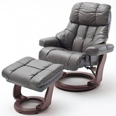 Fauteuil relax CLAIRAC XL assise en cuir nougat pied en bois couleur noyer avec repose pied - 20100992166 - 3663556430218