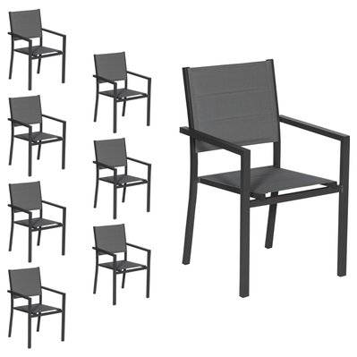 Lot de 8 chaises rembourrées en aluminium anthracite - textilène gris - 5233 - 3701227215617