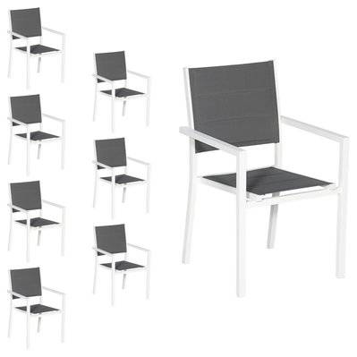 Lot de 8 chaises rembourrées en aluminium blanc - textilène gris - 5234 - 3701227215624