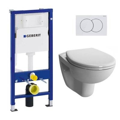 Pack Bati-support Geberit Duofix 112cm + WC suspendu Vitra Normus + Abattant softclose + Plaque blanche (NormusGeb1) - 0633710859615 - 0633710859615
