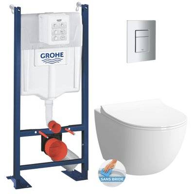 Grohe Pack WC Bâti autoportant Rapid SL + WC sans bride Infinitio + Abattant softclose + Plaque chrome mat (ProjectInfinitio2-5) - 0633710859509 - 0633710859509
