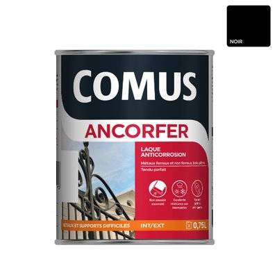ANCORFER BRILLANT 0.75L Noir - Peinture-laque antirouille pour métaux et autres supports - COMUS - A009737 - 3539760121030