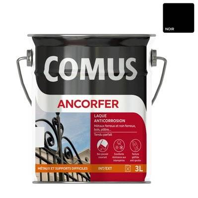 ANCORFER BRILLANT 3L Noir - Peinture-laque antirouille pour métaux et autres supports - COMUS - A009738 - 3539760121047