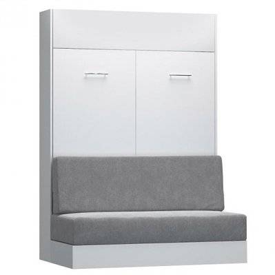 Armoire lit escamotable DYNAMO SOFA canapé intégré blanc mat et microfibre gris couchage 140 x 200 cm - 20100888765 - 3663556359137
