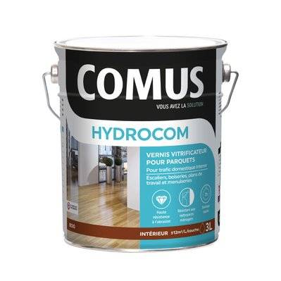 HYDROCOM BRILLANT - Incolore 3L - Vitrificateur polyuréthane acrylique mono-composant  parquets. escaliers et boiseries - COMUS - A009656 - 3539760070789