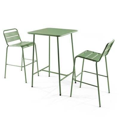 Ensemble table de bar et 2 chaises hautes en métal vert cactus 70 x 70 x 105 cm - 105935 - 3663095036773