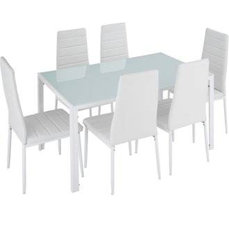 Tectake  Ensemble table + 6 chaises blanc/blanc