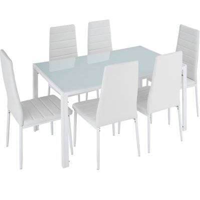 Tectake  Ensemble table + 6 chaises - blanc/blanc - 404382 - 4061173207036