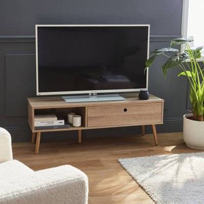 Meuble TV en décor bois 120x39x43cm - Scandi - 1 tiroir. 1 espace de rangement - 3760326998623 - 3760326998623