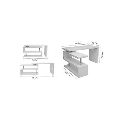 Bureau modulable  design blanc mat L140-218 cm MAX - L218xP60xH76 - 36232 - 3662275065541