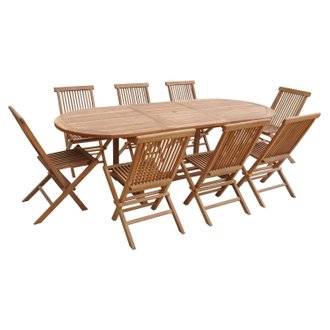 SALENTO - Ensemble table de jardin ovale extensible et chaises pliantes en teck - Chaises X 8
