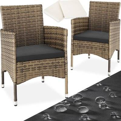 Tectake  Lot de 2 fauteuils de jardin en rotin avec 2 sets de housses - marron naturel/gris foncé - 404552 - 4061173210890