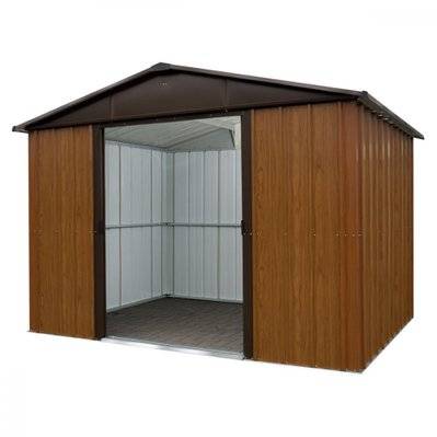Abri de jardin métal 12,00m² - marron aspect bois - panneaux de toit translucide  - YARDMASTER - 1013wgy - 168909 - 3222874101301