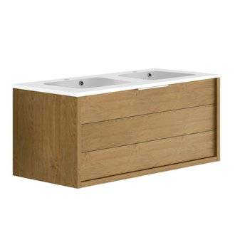 Meuble de salle de bain SORENTO couleur chêne clair 120 cm + plan double vasque STYLE