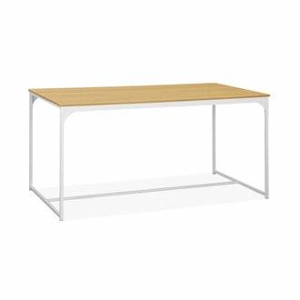 Table à manger rectangulaire métal blanc mat et décor bois - Loft - 4
