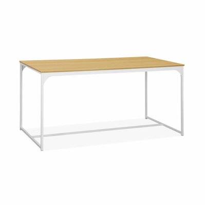 Table à manger rectangulaire métal blanc mat et décor bois - Loft - 4 places. 150cm - 3760350652225 - 3760350652225