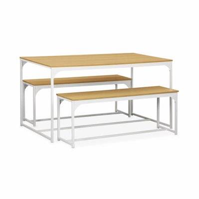 Set LOFT table rectangulaire en acier blanc mat L140x l80 x H75cm. 2 bancs de L120x l35x H46cm. 4 places - 3760350652249 - 3760350652249